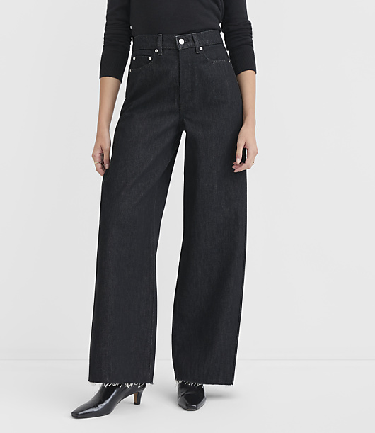 Rivete High Rise Side Pleated Relaxed Wide Leg Jeans in Classic Black Wash