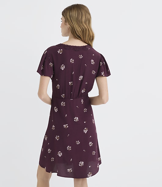 Petite Floral Lace Trim Bias Mini Dress