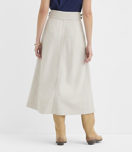 Petite Side Buckle Twill Midi Pocket Skirt
