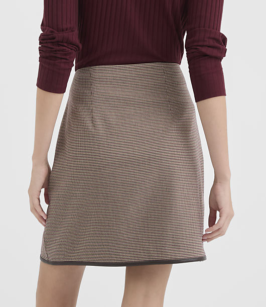 Tall Faux Leather Trim Mini Wrap Skirt Houndstooth