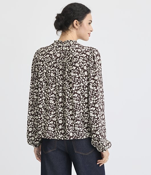 Petite Garden Ruffle Split Neck Blouse