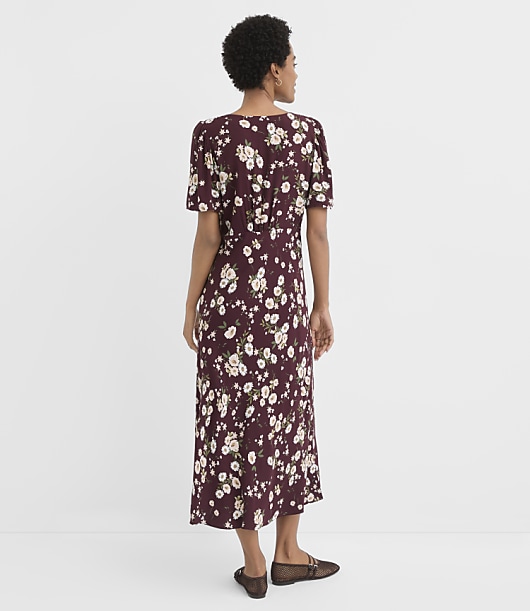 Bouquet Tie Neck Bias Midi Dress