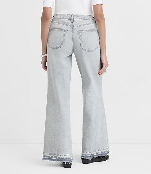 Rivete Curvy Mid Rise Unpicked Wide Leg Jeans in Vintage Grey Wash
