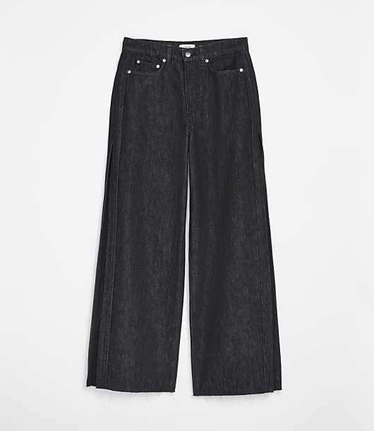 Rivete Curvy High Rise Side Pleated Relaxed Wide Leg Jeans in Classic Black Wash