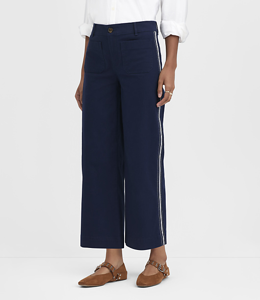 Palmer Wide Leg Crop Pants in Striped Twill