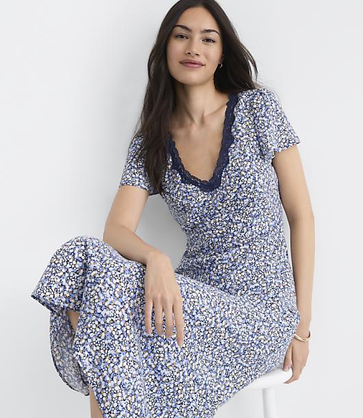 Petite Garden Lace Trim Bias Midi Dress
