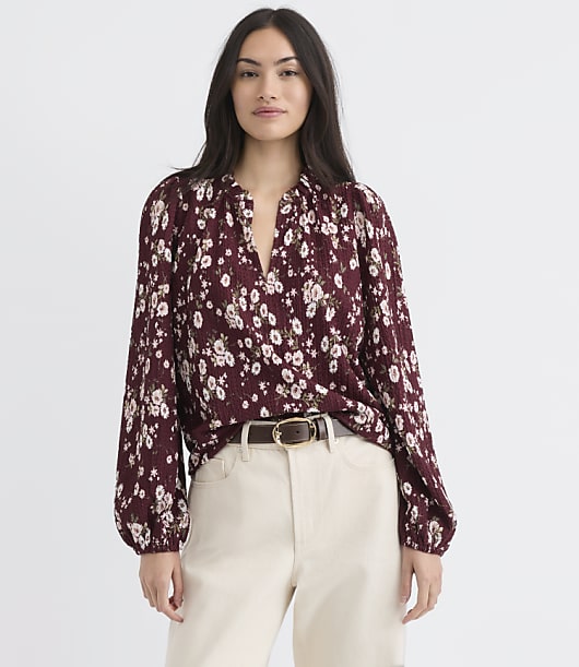 Bouquet Ruffle Split Neck Top