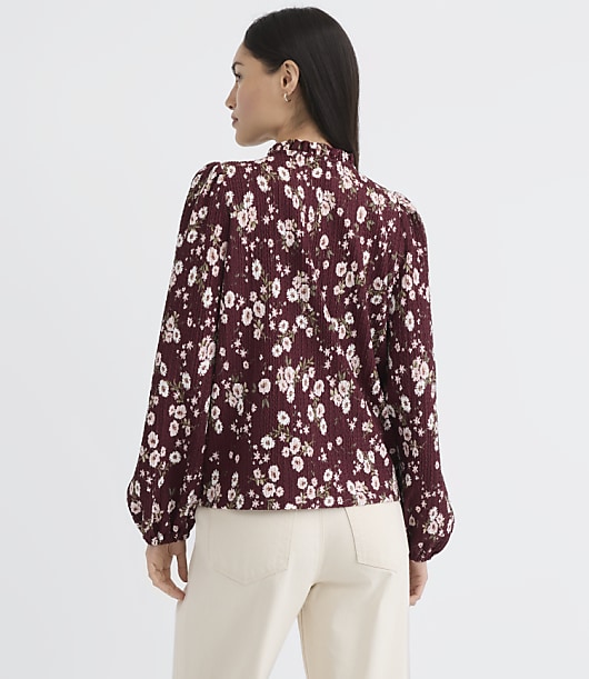 Bouquet Ruffle Split Neck Top