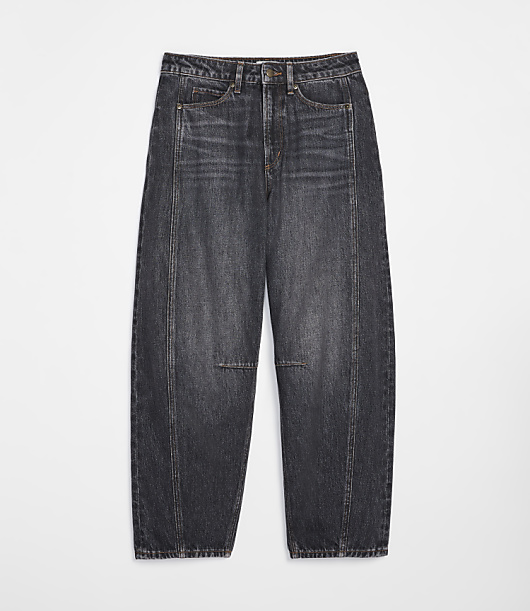 Rivete Curvy Seamed High Rise Barrel Jeans in Washed Black