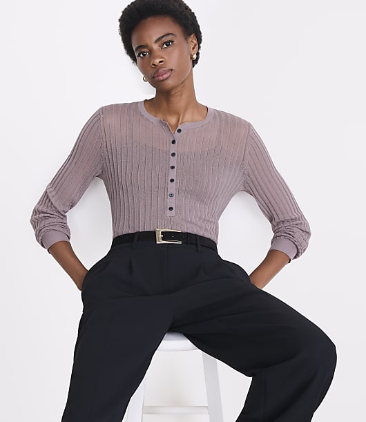 Petite LOFT Versa Ribbed Henley Sweater
