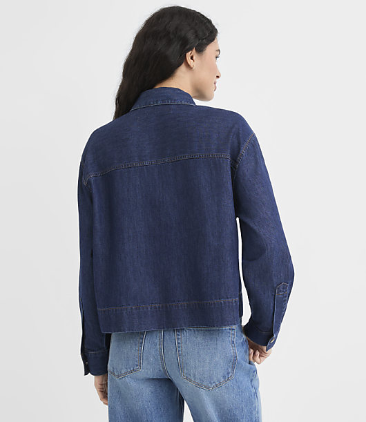 Chambray Tie Neck Shirt in Refined Dark Indigo Wash