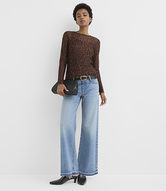 Petite Leopard Print Lace Long Sleeve Everyday Tee