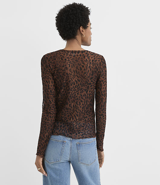 Petite Leopard Print Lace Long Sleeve Everyday Tee