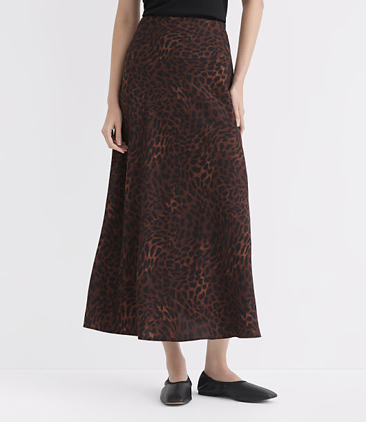 Leopard Print Crepe Bias Midi Skirt