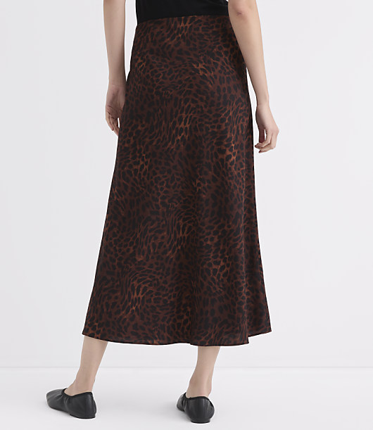 Leopard Print Crepe Bias Midi Skirt
