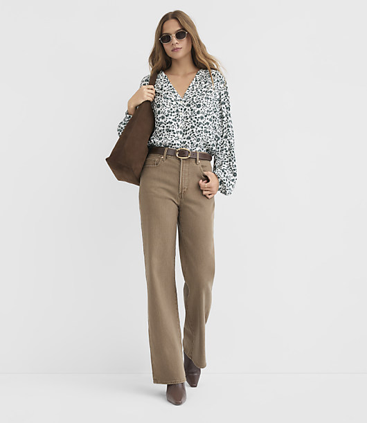 Petite Garden Ruffle Split Neck Blouse