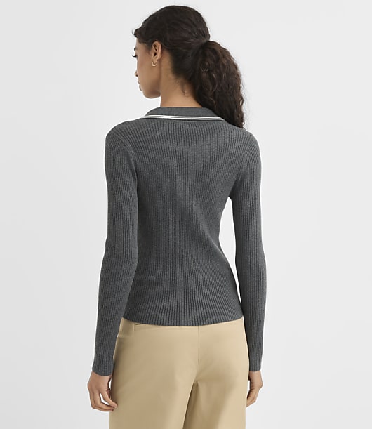 Heathered Tipped Ribbed Henley Sweater