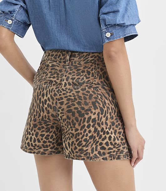 Petite Denim Wrap Skort in Leopard Print