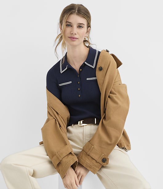 Petite Tipped Ribbed Henley Sweater