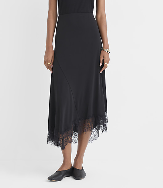 Lace Hem Jersey Midi Skirt