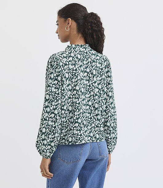 Petite Garden Ruffle Split Neck Knit Blouse