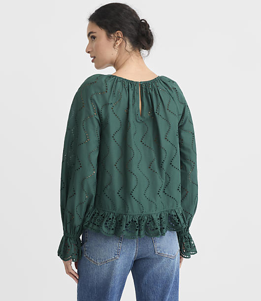 Eyelet Ruffle Trim Top