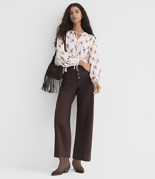 Petite Floral Ruffle Tie Neck Blouse