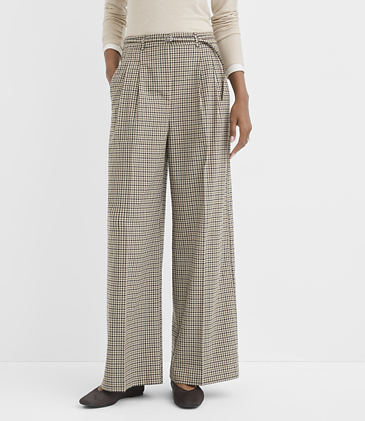 Belted Slouchy Trouser Pants in Plaid