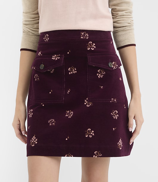 Petite Floral Corduroy Patch Pocket Mini Skirt
