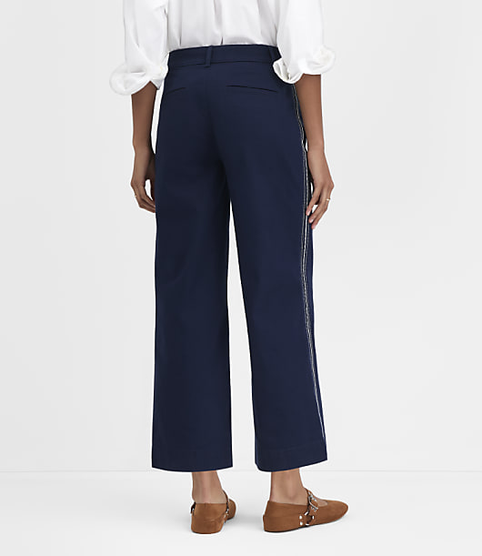 Curvy Palmer Wide Leg Crop Pants in Striped Twill