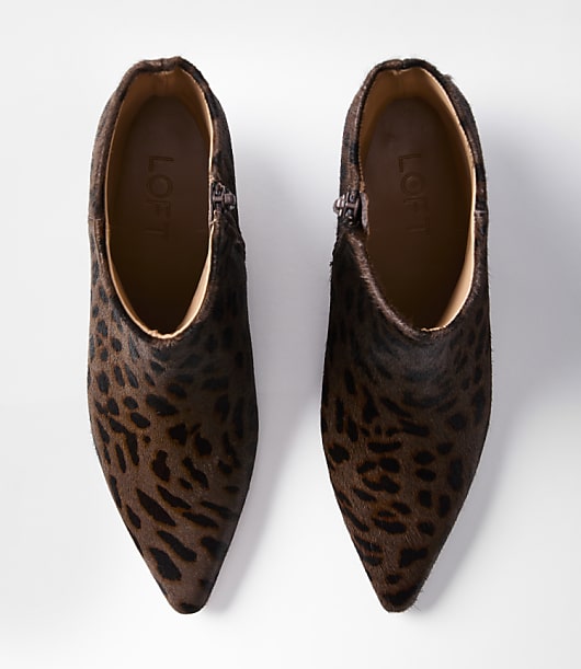 Leopard Print Hair Calf Kitten Heel Booties