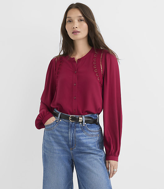 Floral Eyelet Shoulder Blouse