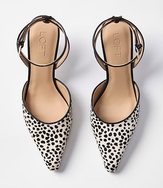 Spotted Hair Calf Ankle Strap Kitten Heels