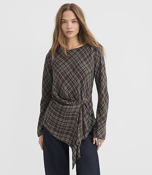 Petite Plaid Twist Boatneck Top