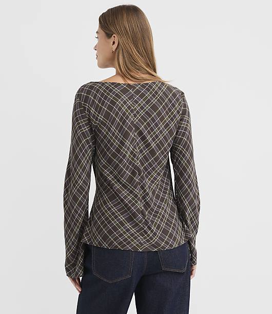 Petite Plaid Twist Boatneck Top