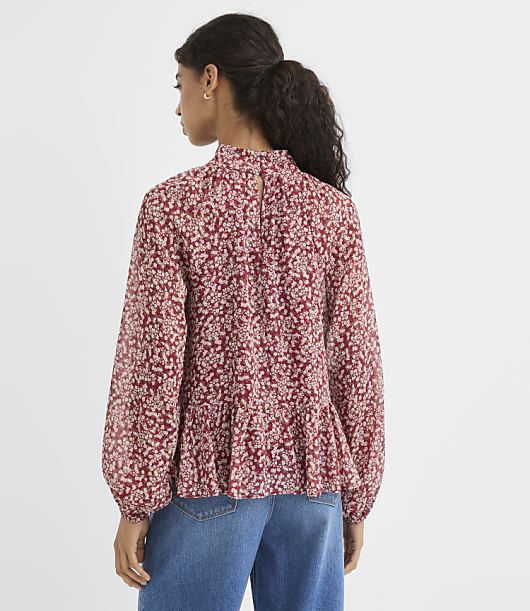 Petite Garden Peplum Mock Neck Blouse