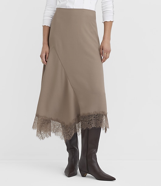 Lace Trim Midi Skirt