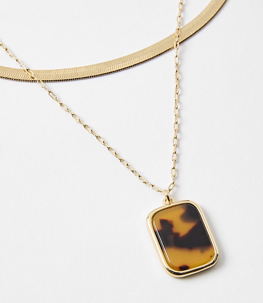 Tortoiseshell Print Pendant Layered Necklace Set