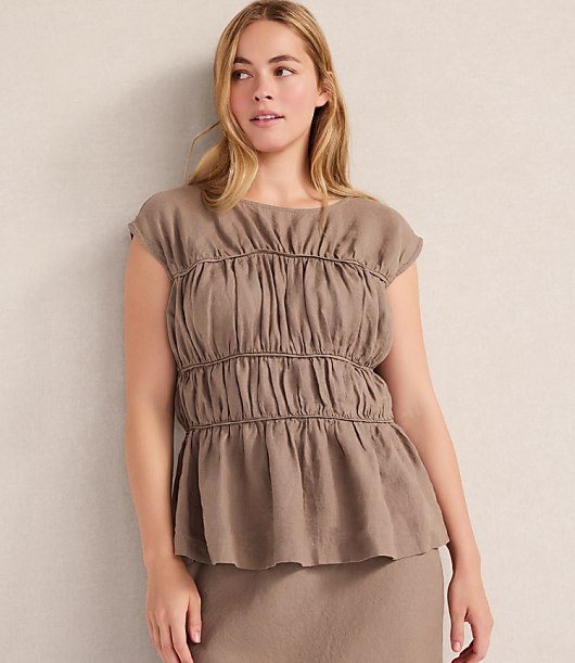 Loft Haven Well Within Linen Shirred Sleeveless Top