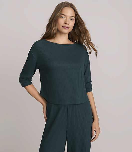 Lou & Grey Brushed Ribbed Boatneck Pajama Top