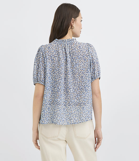 Petite Garden Pintucked Puff Sleeve Blouse
