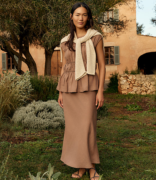 Haven Well Within Linen Bias Cut Midi Skirt