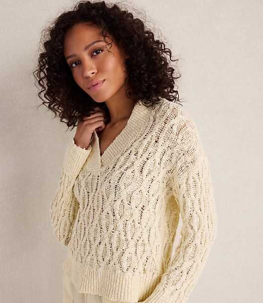 Loft Haven Well Within Slubby Cotton Linen V-Neck Sweater