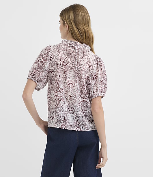Petite Paisley Pintucked Puff Sleeve Blouse