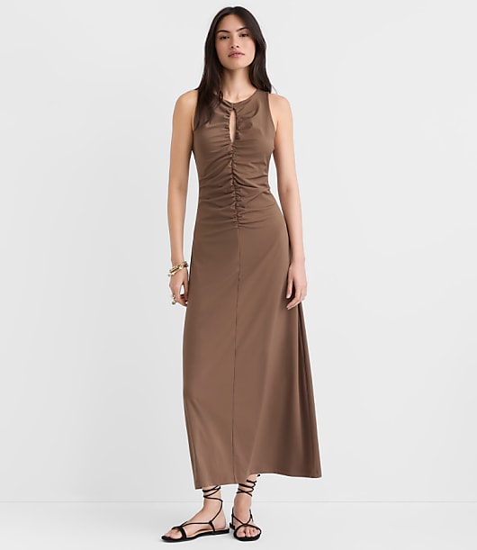 Loft Keyhole Ruched Midi Dress