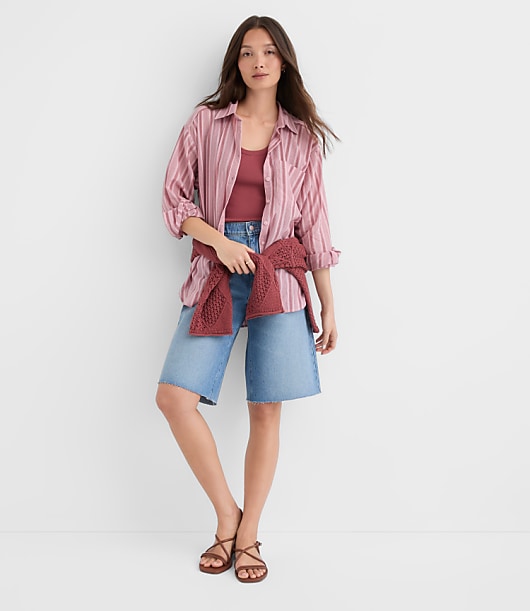 Petite Striped Everyday Oversized Pocket Shirt