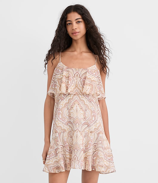 Petite Tiled Strappy Ruffle Mini Dress