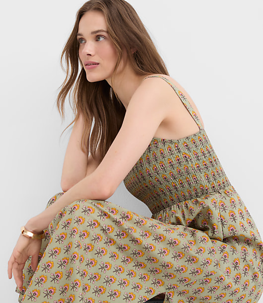 Petite LOFT Beach Garden Smocked Maxi Pocket Dress