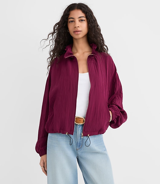 Petite Ruffle Collar Bomber Jacket