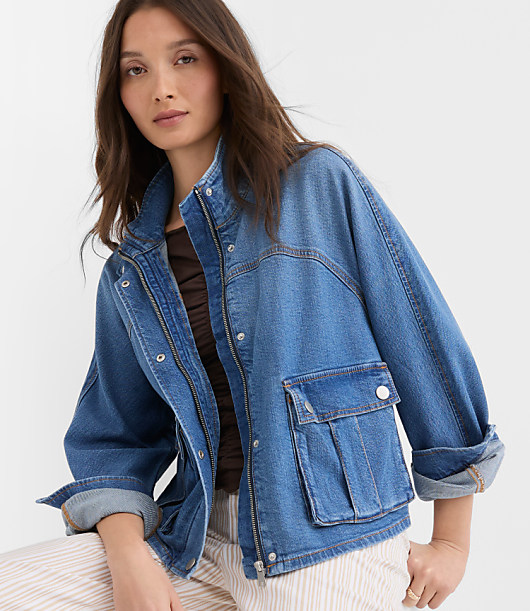 Loft Petite Denim Modern Cargo Jacket in Authentic Indigo